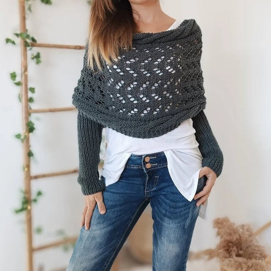 【Bellissimo scialle】💥Poncho Con Scollatura a Maglia per Donna